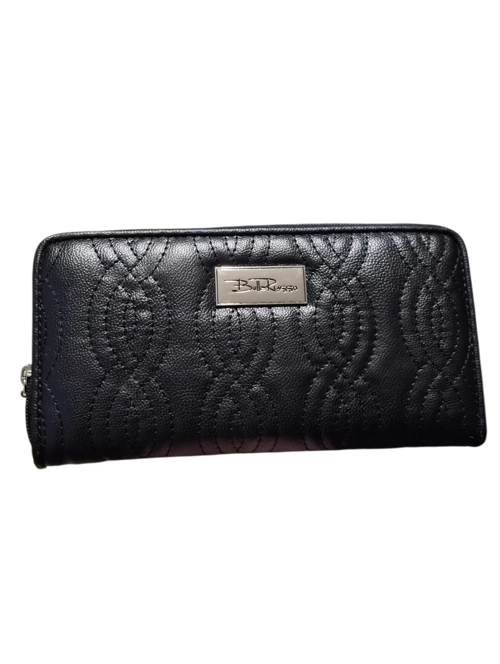 Bobbi Russo Black Quilted Zip Around Wallet Faux Leather Organizer